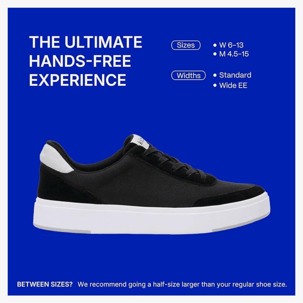 Kizik Prague Hands-Free Sneaker Black White Wide M 11.5 W 13 Athleisure Unisex - Picture 5 of 12
